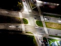 Night traffic transportation at the roundabout street road, City and connection technology, futuristic abstract background for