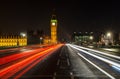 Night Traffic on Westminster Bridge By Big Ben, London, England Royalty Free Stock Photo