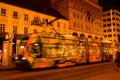 Night tram in motion blur at the Jelacic square in downtown Zagreb Royalty Free Stock Photo