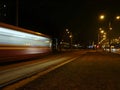 night tram in motion long exposure
