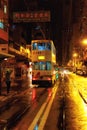 Night tram in rain, Hong Kong, China