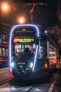 Night on the tram ring. Waiting for the tram to exit the route