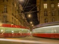 Night trams in streets Royalty Free Stock Photo