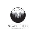night tree logo design in the winter forest. New Year silhouette illustration Royalty Free Stock Photo