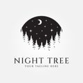 night tree logo design in the winter forest. New Year silhouette illustration Royalty Free Stock Photo