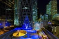 Night Trip in La Defense Business District Street With Traffic Between Towers Royalty Free Stock Photo