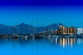 Night at Tromso yacht club city background Royalty Free Stock Photo