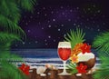 Night tropical background with cocktail Royalty Free Stock Photo