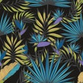 Night tropics. Vector seamless handmade pattern for design