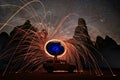 Night Under the Stars and Milky Way Spinning Steel Wool