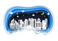 Night urban city with sky,clouds,stars and moon. Royalty Free Stock Photo