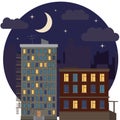 Night Urban Landscape City Estate Round Flat Icon Vector Illustration Royalty Free Stock Photo