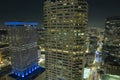 Night urban landscape of downtown district of Tampa city in Florida, USA. Skyline with brightly illuminated high