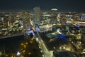 Night urban landscape of downtown district of Tampa city in Florida, USA. Skyline with moving traffic and brightly Royalty Free Stock Photo