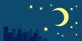 Night urban landscape. Moon and stars in sky above city Royalty Free Stock Photo