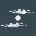 Night vector flat illustrations or banners. Moon with clouds. Flat illustration of sky and weather broadcasting, cloud