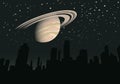 Night vector landscape with the planet Saturn Royalty Free Stock Photo