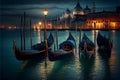 Night in Venice with gondolas