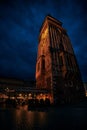 Night vertical photo of the central square Rynok Glavny with the Town Hall Tower in Krakow Poland Royalty Free Stock Photo