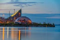 Night view of Aarhus Domen building in Denmark