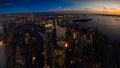 Night view from above over New York. Amazing sun light over Manhattan and Hudson river Royalty Free Stock Photo