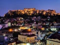 Night view of Acropolis over Moanstiraki square Royalty Free Stock Photo