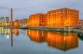 Night view of albert dock and the pump house in liverpool, England