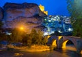 Night view of Alcala del Jucar with castle and bridge