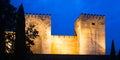 Night view of Alcazaba at Alhambra. Granada Royalty Free Stock Photo