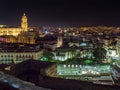 Night View of the Alcazaba castle, Cathedral, and the the roman theatre. Citiscape of Malaga, Spain Royalty Free Stock Photo