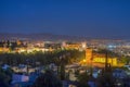 Night view of Alhambra palace and el Salvador church in Granada, Spain Royalty Free Stock Photo
