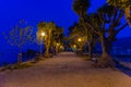 Night view of an alley at Isola Superiore dei pescatori at Lago Maggiore, Italy