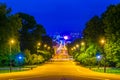 Night view of an alley leading to the Royal Palace in Oslo, the capital of Norway...IMAGE Royalty Free Stock Photo