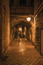Night view of alley with stone houses in Vence.