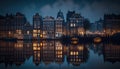 night view of amsterdam house with reflection blue hours clouds and lights Royalty Free Stock Photo