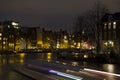 Night view Amsterdam with light trail Royalty Free Stock Photo