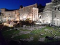 Night view on ancient archeology white and yellowish stones