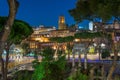 Night view of the ancient buildings of Rome: the Trajan Market and the Militia Tower