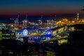 Night view of the ancient harbor, city of Genoa, Italy. Royalty Free Stock Photo