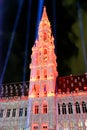 Town Hall illuminated at nigh at the Grand Place, Brussels, Belgium Royalty Free Stock Photo