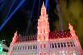 Town Hall illuminated at nigh at the Grand Place, Brussels, Belgium Royalty Free Stock Photo