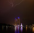 Night view from ancol beach with lightning Royalty Free Stock Photo