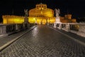 Night view with Angels Bridge, Rome, Italy