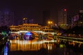 Night view of Anshun Bridge in Chengdu Royalty Free Stock Photo