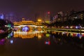 Night view of Anshun Bridge in Chengdu Royalty Free Stock Photo