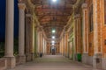Night view of arcade in the Trinkhalle building in German spa town Baden Baden Royalty Free Stock Photo