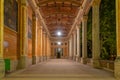 Night view of arcade in the Trinkhalle building in German spa town Baden Baden