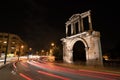 Night view Arch of Hadrian that leads to the pillars of Zeus`s archaeological site.