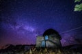 Night view of astronomical observatory against background of starry sky with milky way Royalty Free Stock Photo