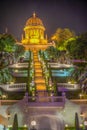 Night view of Bahai gardens in Haifa, Israel Royalty Free Stock Photo